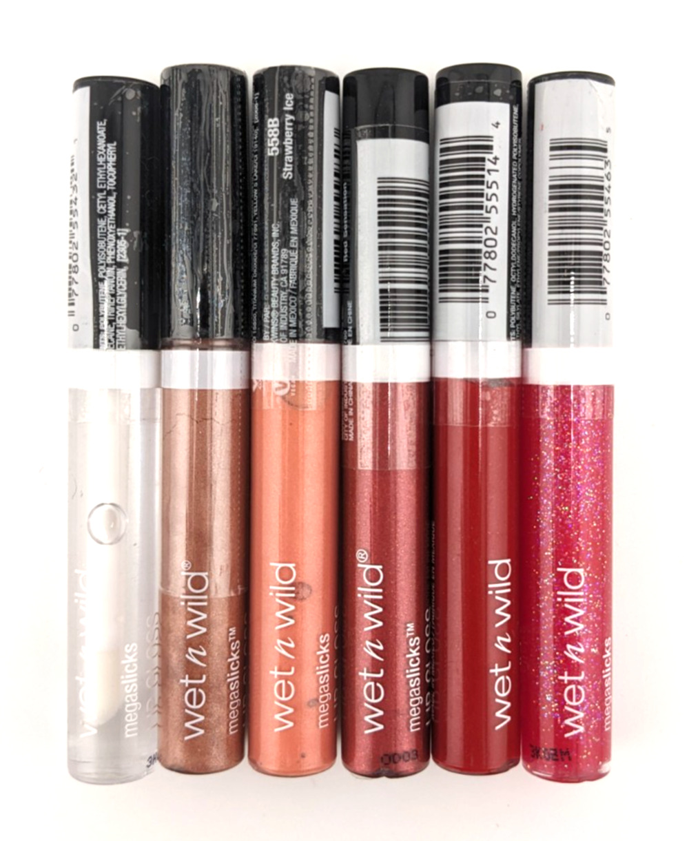 6x Wet n Wild MegaSlicks Lip Gloss, Mixed Shades Clear Pink Nude Red, SEALED